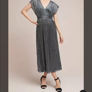 Anthropologie Moulinette Soeurs Pleated Metallic Shimmer Midi Dress
